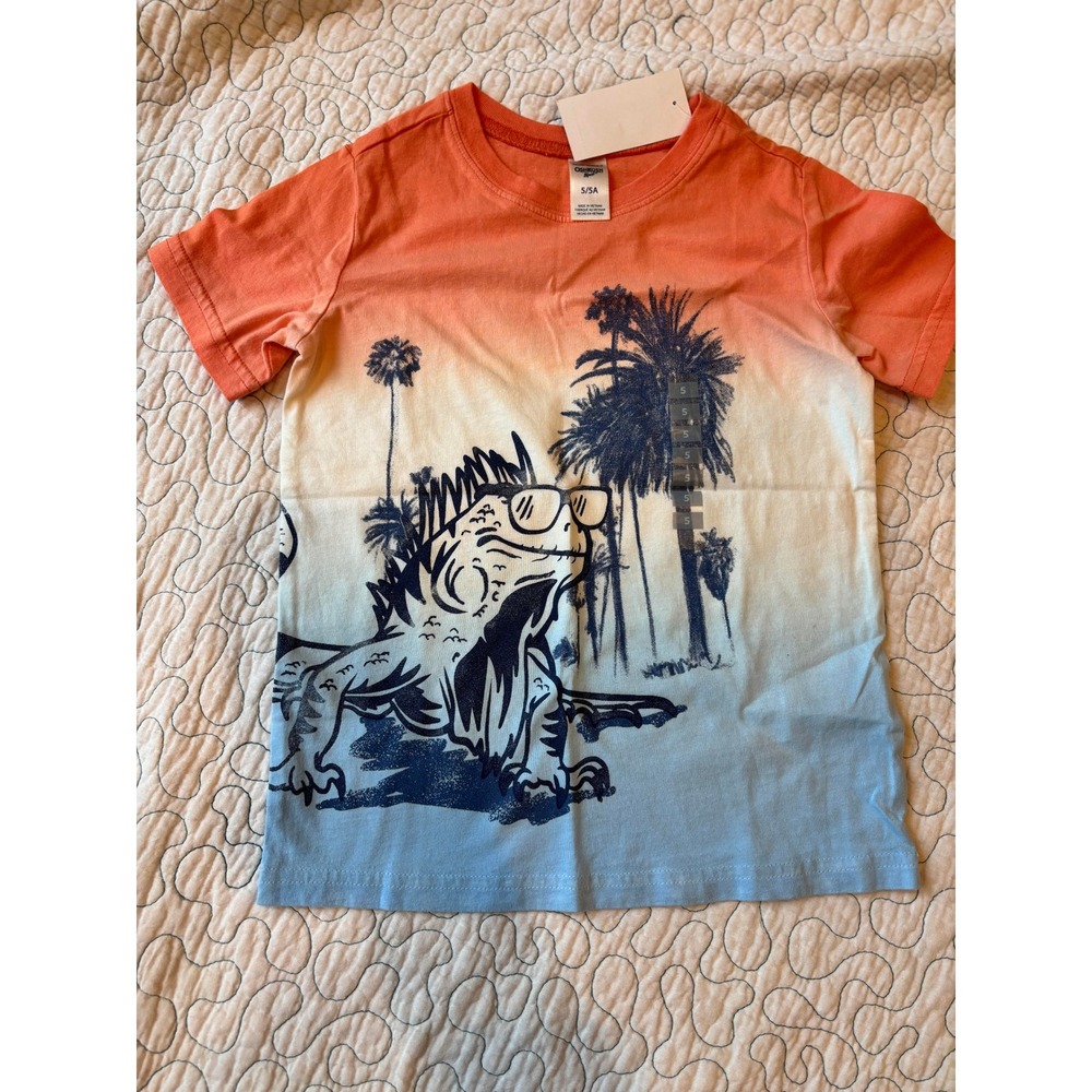 OshKosh Boys Orange Blue Ombre‎ Iguana Sunglasses Graphic Tee Shirt Size 5